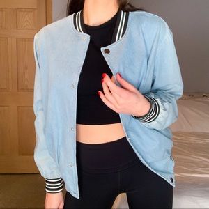 Denim striped Varsity Bomber Jacket button up
